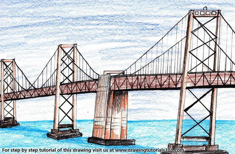 How to Draw Oakland Bay Bridge by Color Pencils