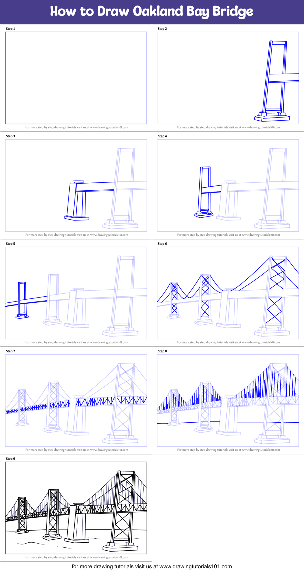 How to Draw Oakland Bay Bridge Printable Step by Step