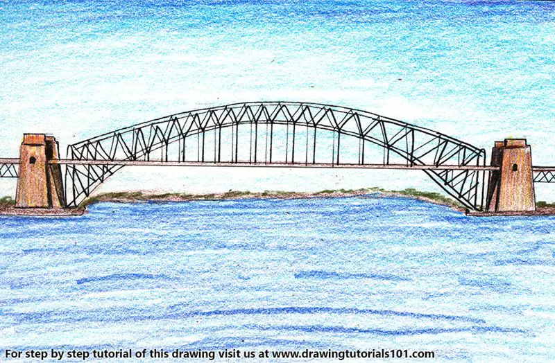 Sydney Harbour Bridge Color Pencil Drawing