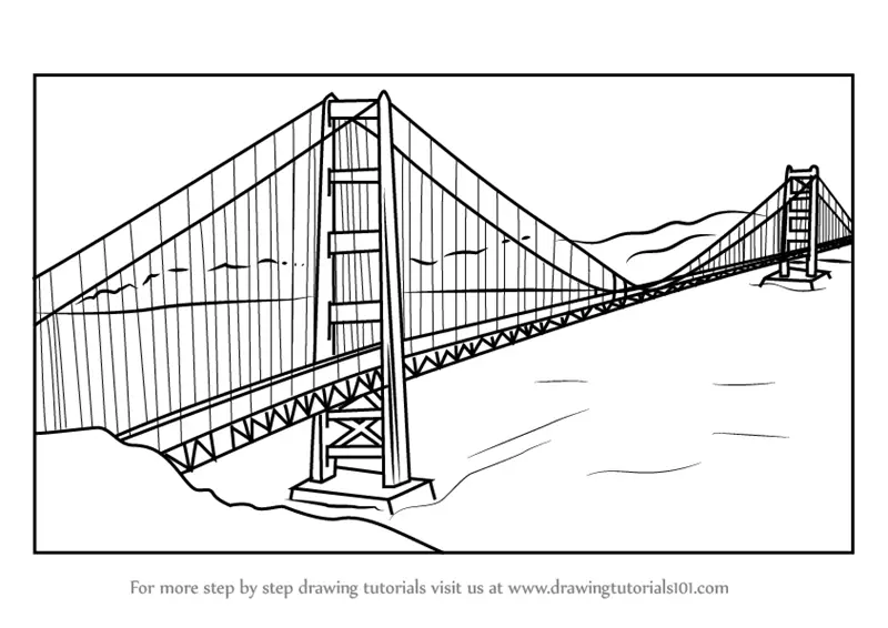 Learn How to Draw The Golden Gate Bridge (Bridges) Step by Step