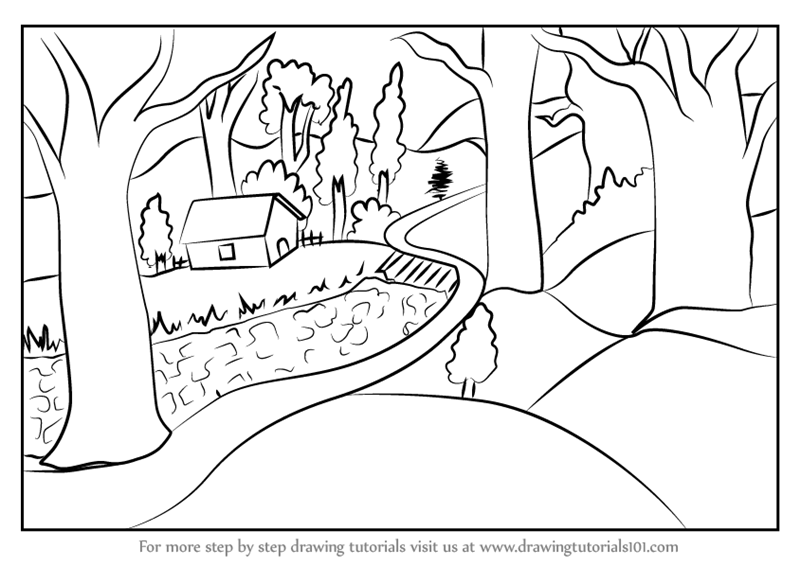 Learn How To Draw A Forest Scene Forests Step By Step Drawing Tutorials