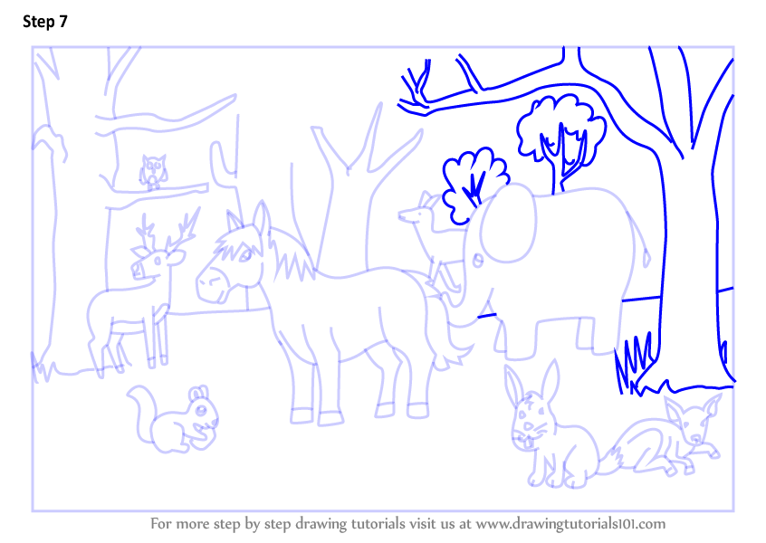 Learn How to Draw a Forest with Animals (Forests) Step by Step