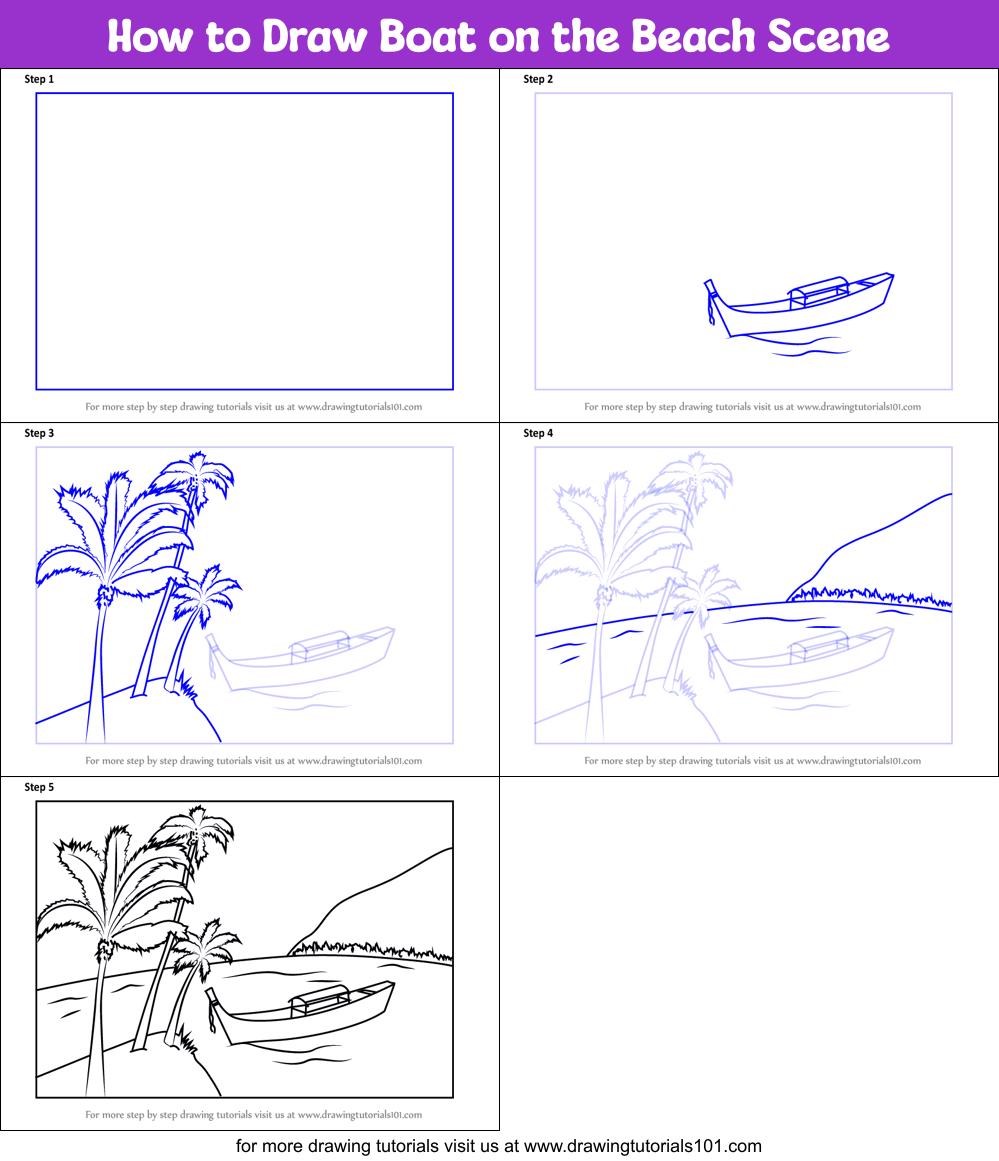 How To Draw Boat On The Beach Scene Landscapes Step By Step How To Draw Boat On The Beach Scene Landscapes Step By Step