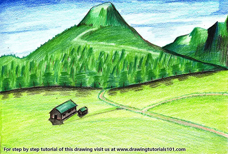 Mountain Scenery Colored Pencils Drawing Mountain Scenery With