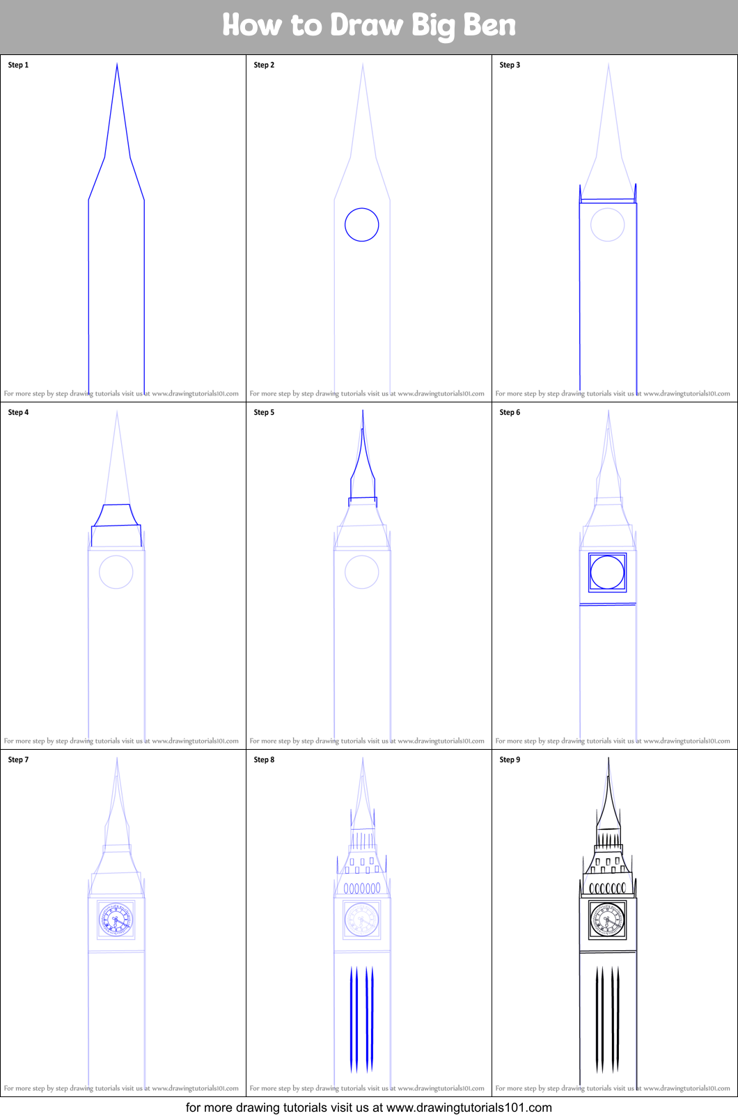 How to Draw Big Ben Printable Step by Step