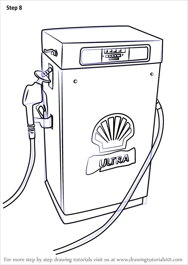 Learn How to Draw a Gas Pump (Other Places) Step by Step : Drawing