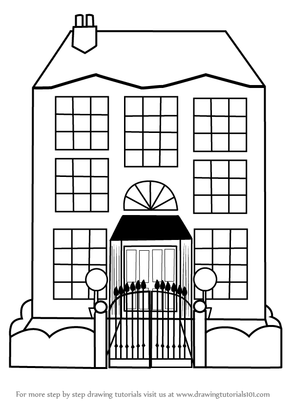 Learn How to Draw a Mansion (Other Places) Step by Step : Drawing Tutorials