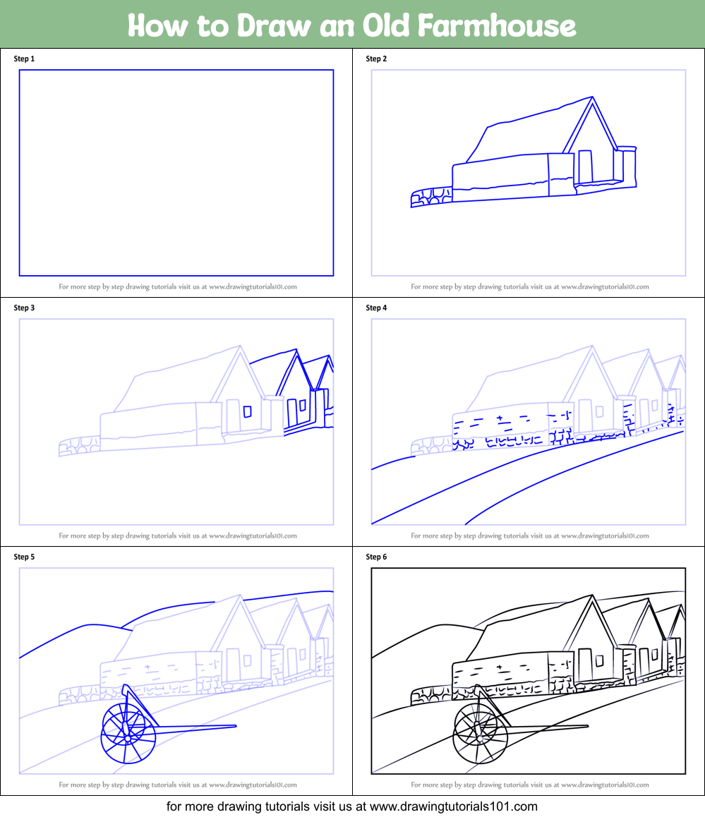 How to Draw an Old Farmhouse Printable Step by Step