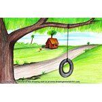 How to Draw Tire Swing on Tree