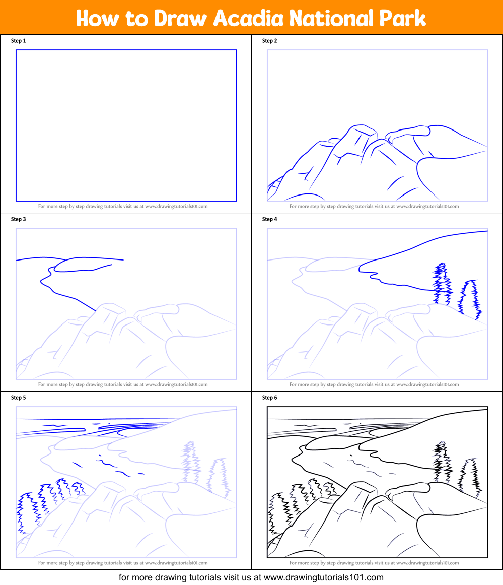 How to Draw Acadia National Park Printable Step by Step