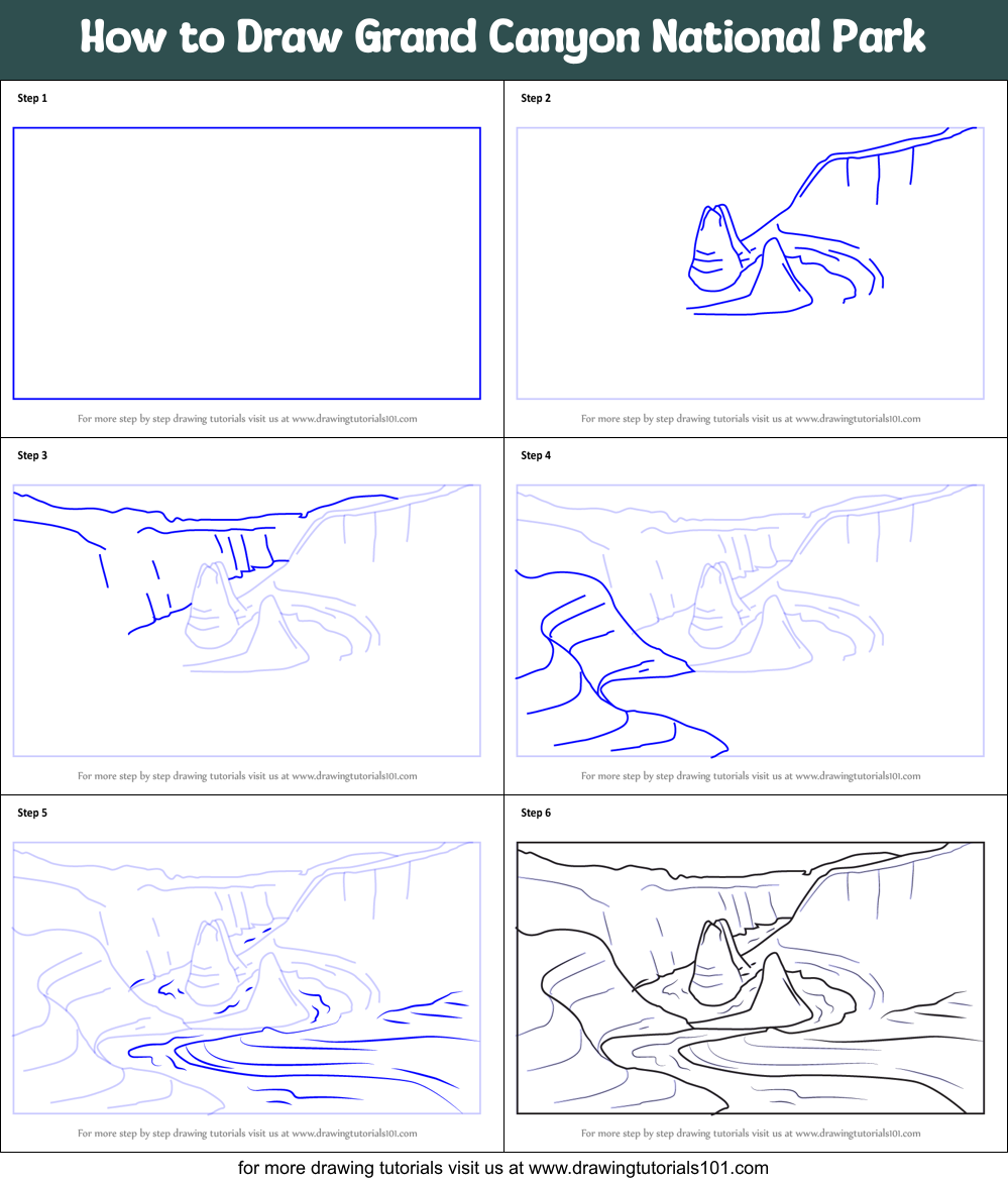 How to Draw Grand Canyon National Park Printable Step by Step
