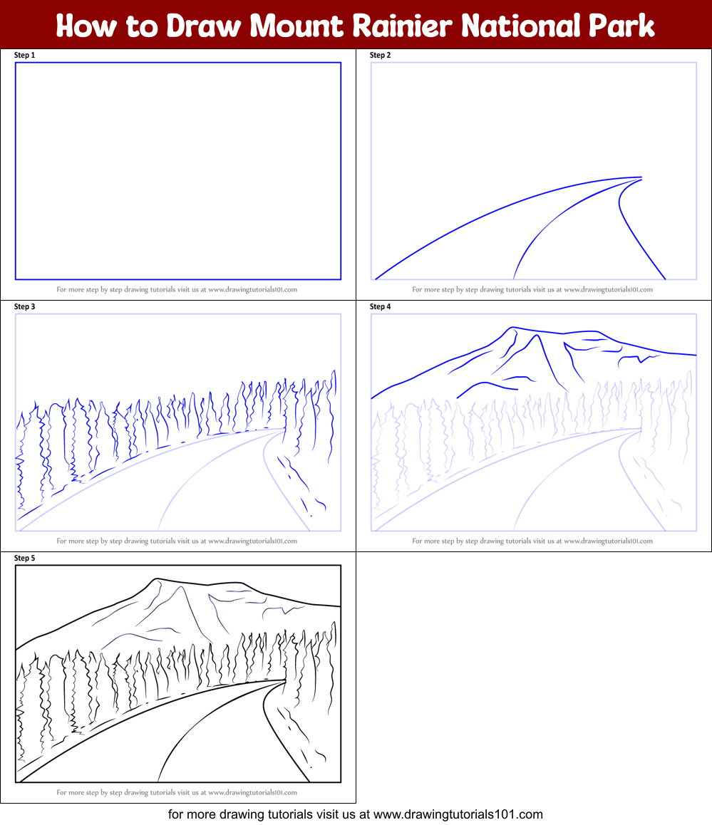 How to Draw Mount Rainier National Park Printable Step by Step