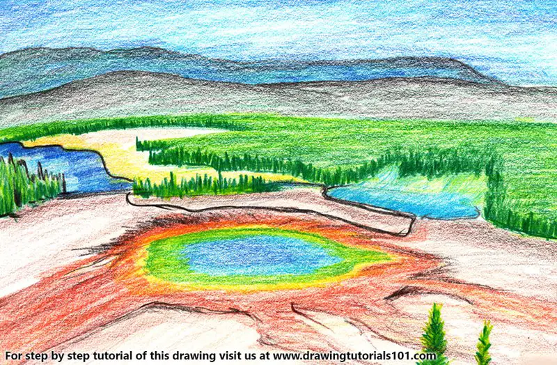 Yellowstone National Park Color Pencil Drawing