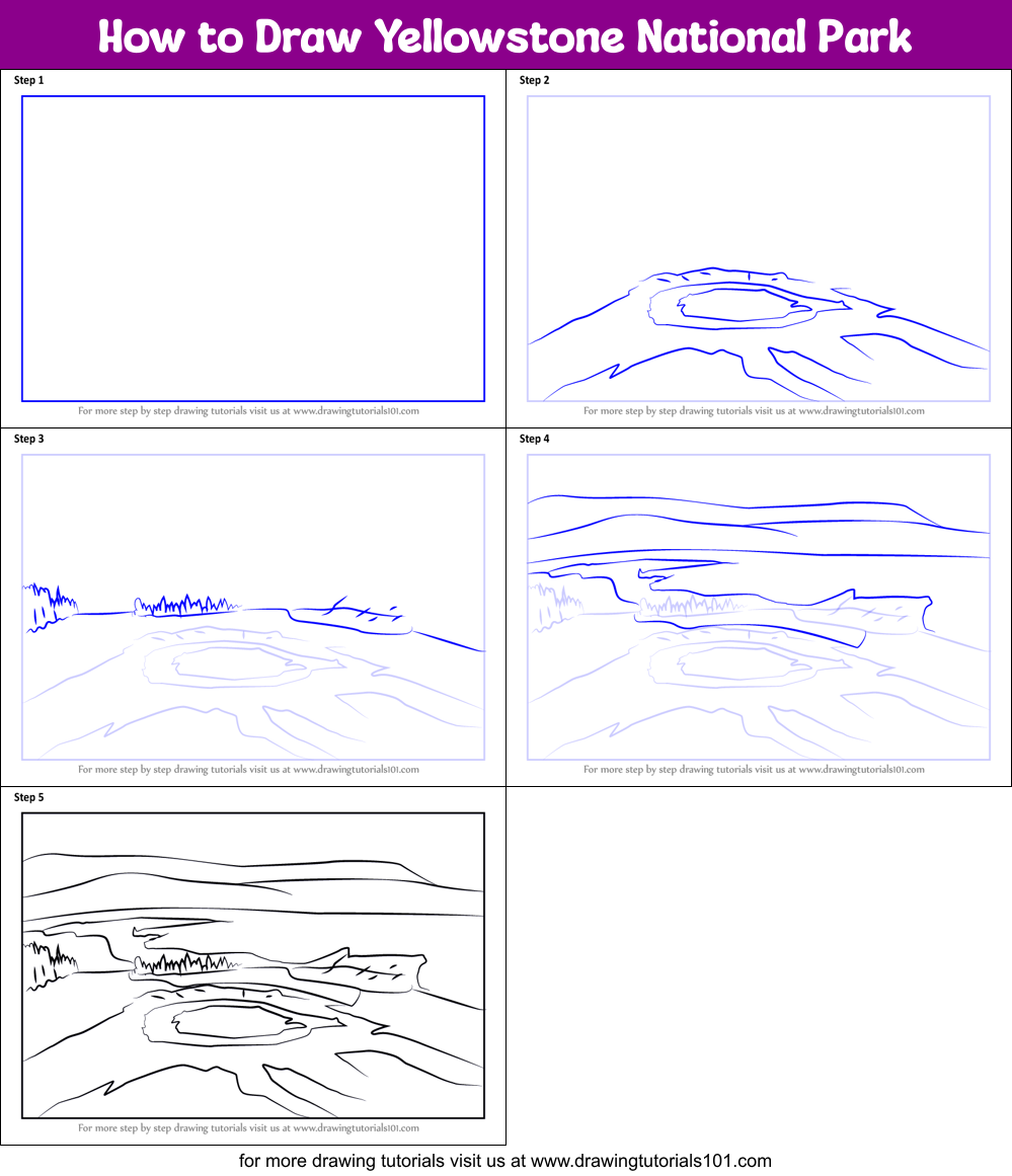 How to Draw Yellowstone National Park Printable Step by Step