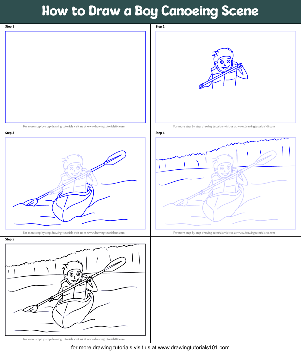 How to Draw a Boy Canoeing Scene Printable Step by Step