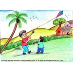 How to Draw a Boy Flying Kite Scene