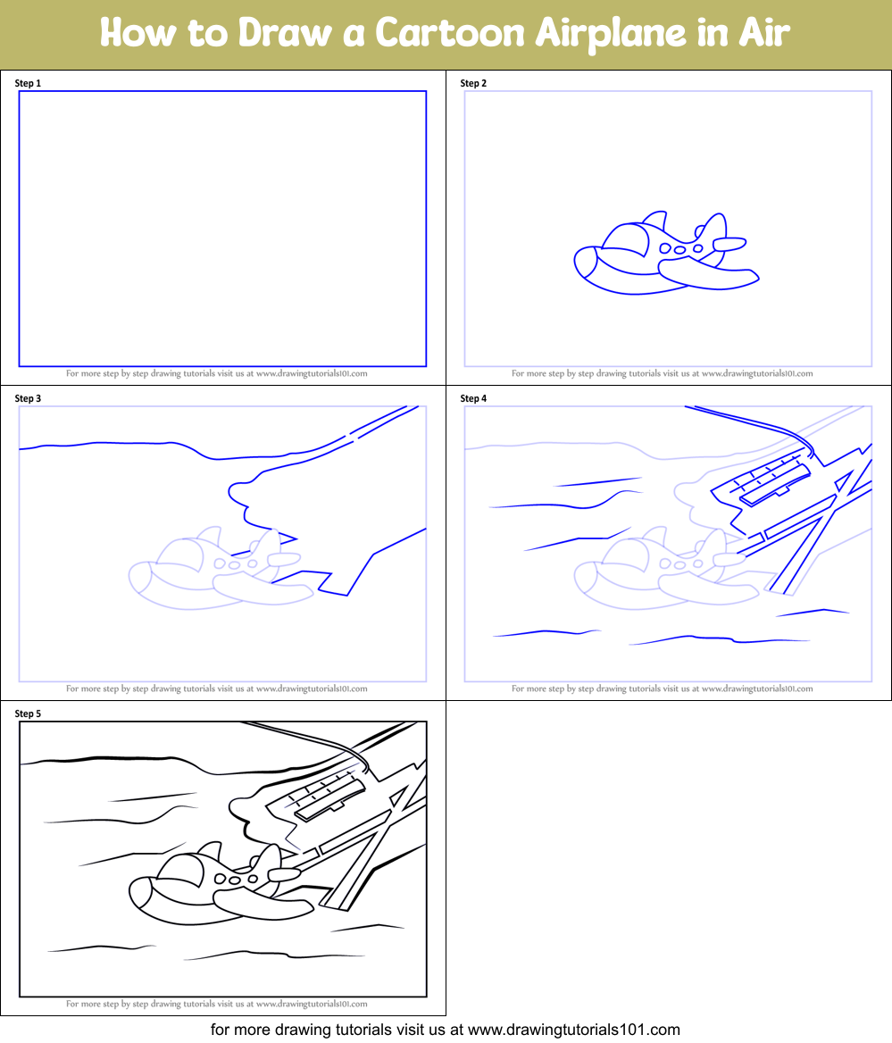 How to Draw a Cartoon Airplane in Air Printable Step by Step