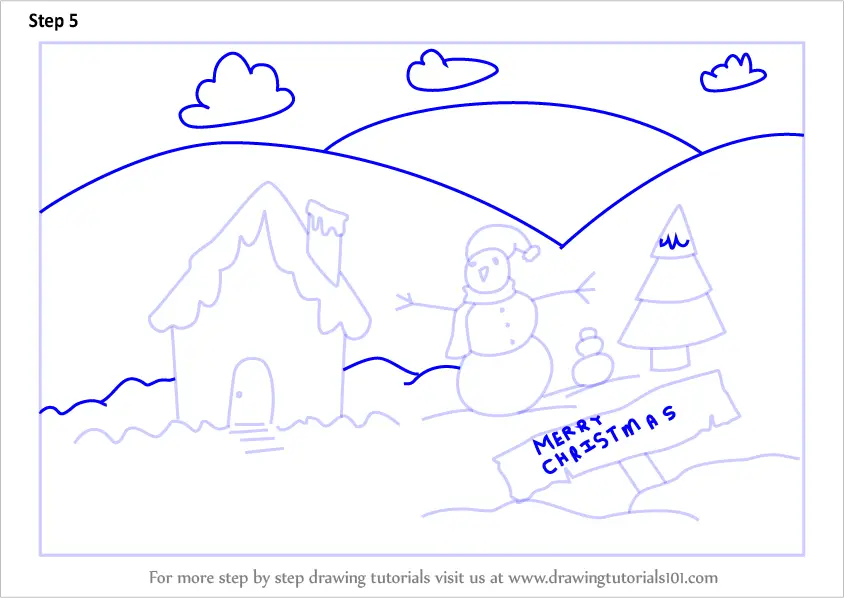 Merry Christmas Scenery Drawing  How to Draw Scenery of Snowman Church and  Christmas Tree  YouTube