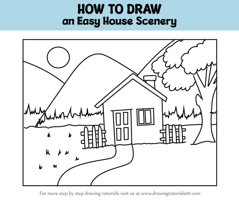 How to draw a village house scenery with colour | Landscape village scenery  drawing with oil pastel - YouTube