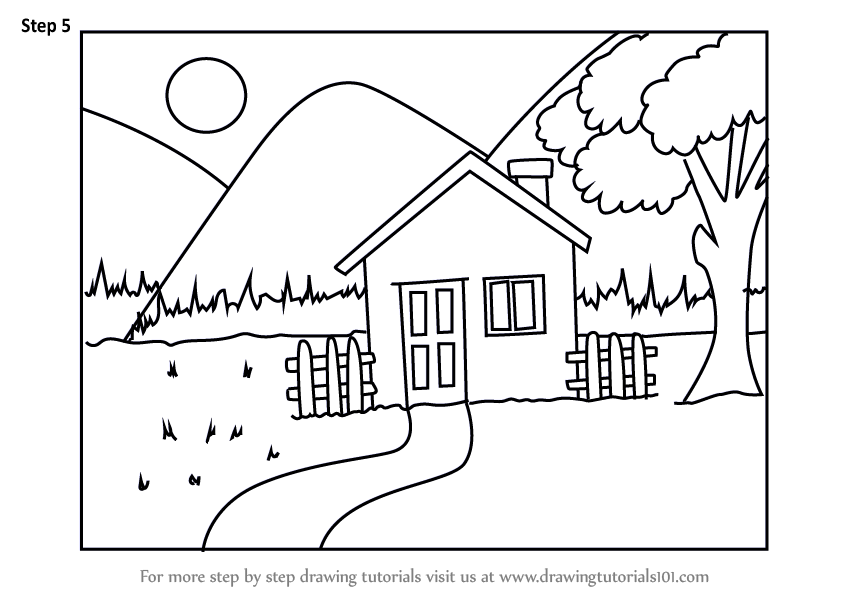 Featured image of post Scenery House Drawing Easy With Color / Two classic styles are red and white or black and.