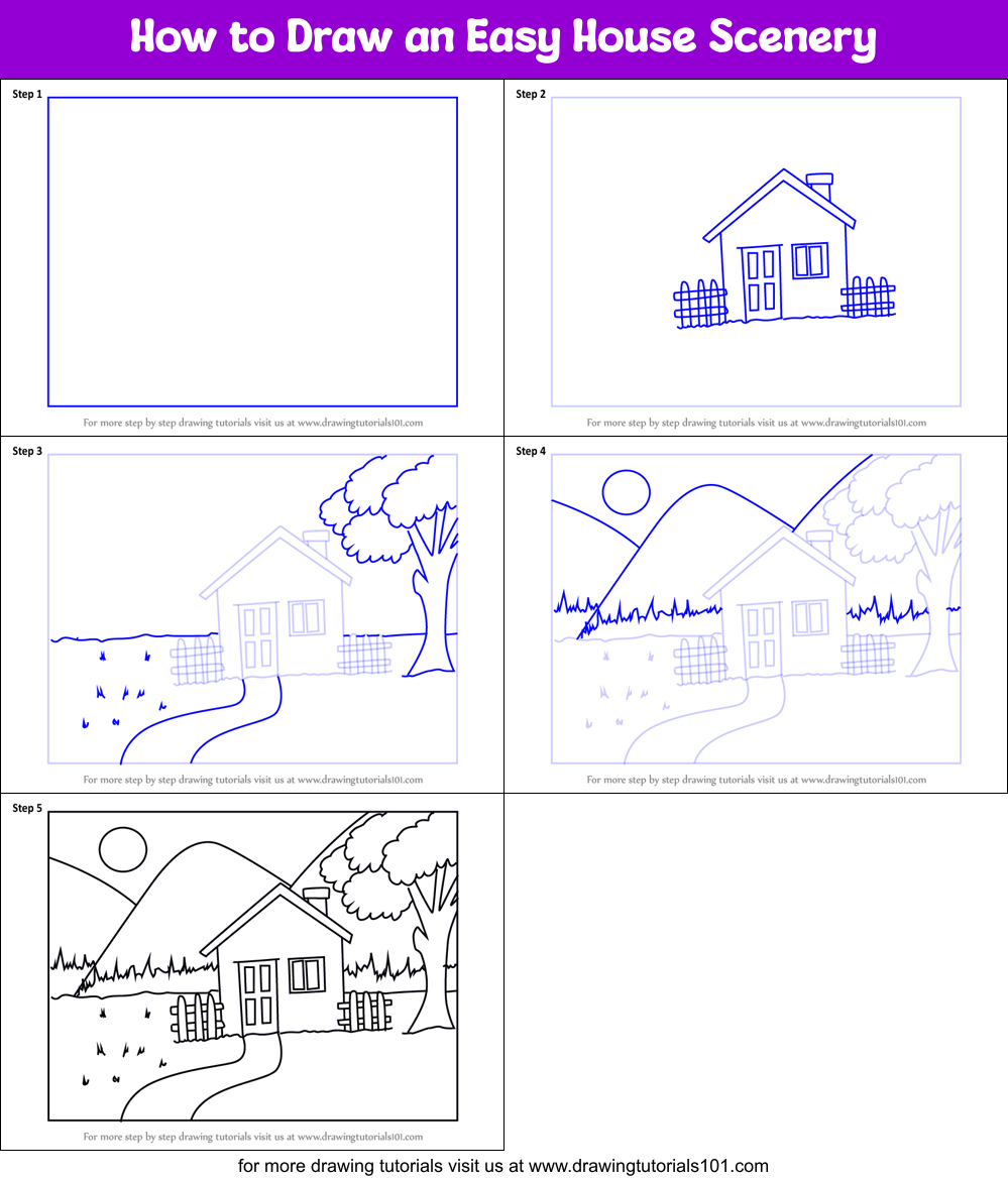 House landscape coloring | Beautiful scenery scenery | Scenery paintings,  Easy scenery drawing, Landscape art painting
