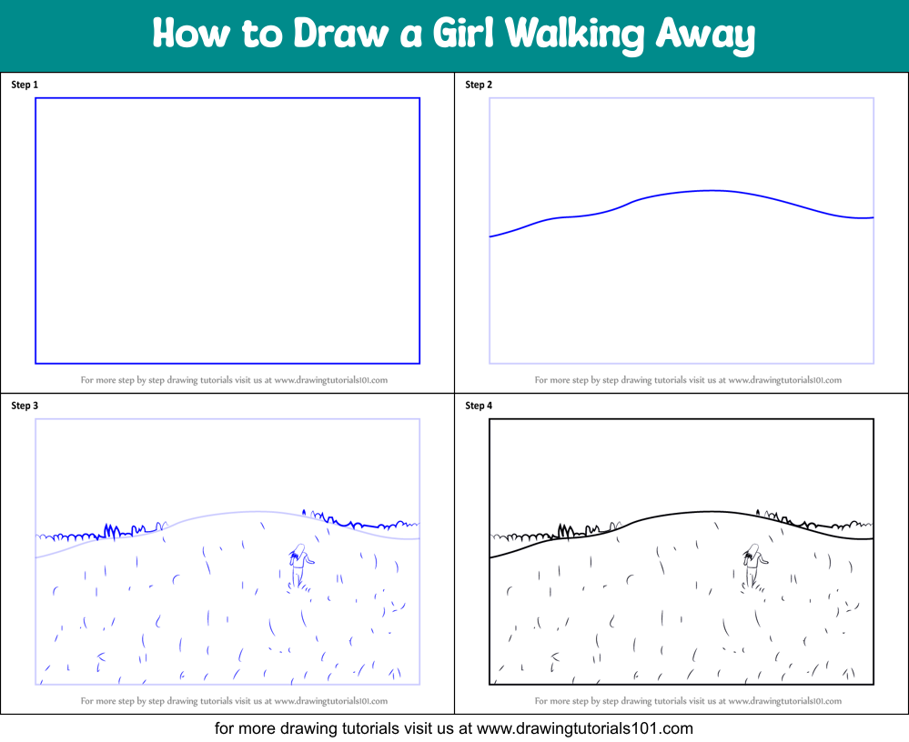 How to Draw a Girl Walking Away Printable Step by Step