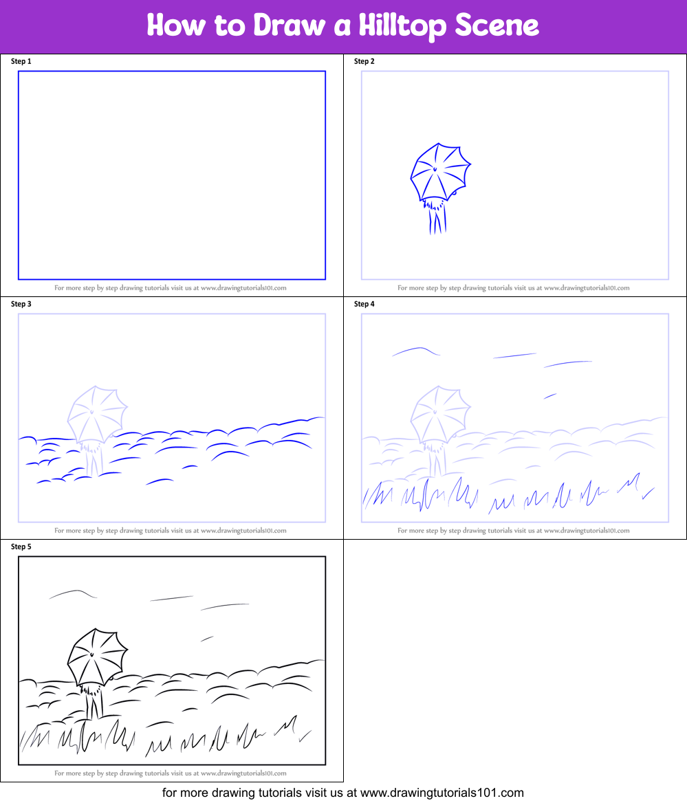 How to Draw a Hilltop Scene Printable Step by Step