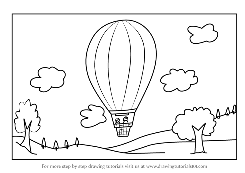 How to Draw a Hot Air Balloon - A Colorful Air Balloon Drawing