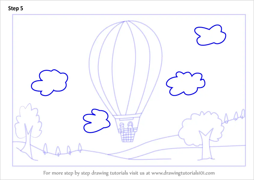 Learn How to Draw a Hot Air Balloon Scene (Scenes) Step by Step