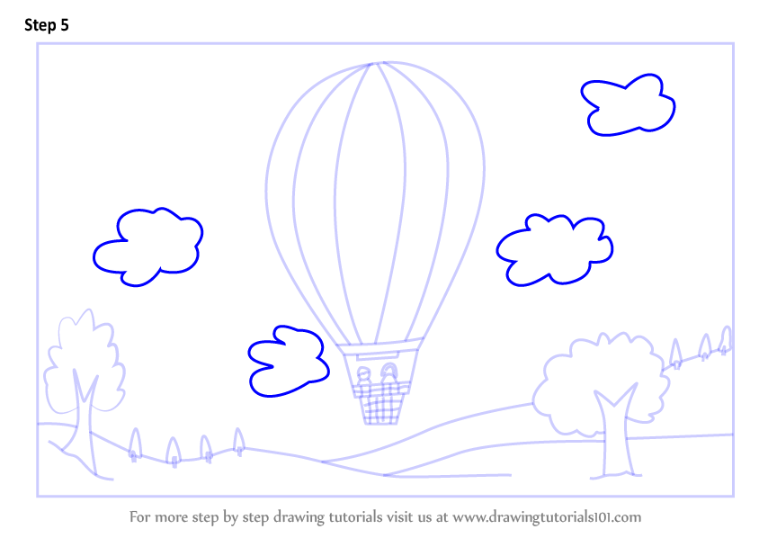 Learn How to Draw a Hot Air Balloon Scene (Scenes) Step by Step