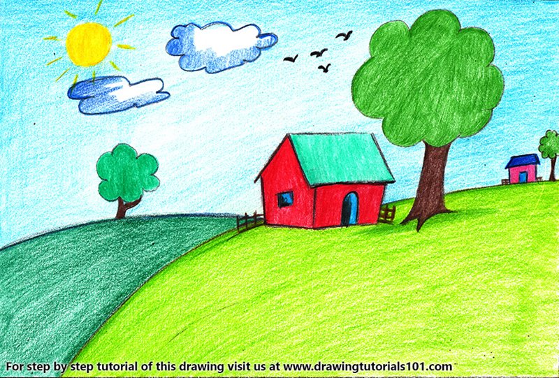 How to Coloring A Scenery Art with COLOR PENCILS | Step by Step Shading | Drawing  scenery, Colored pencils, Shading drawing