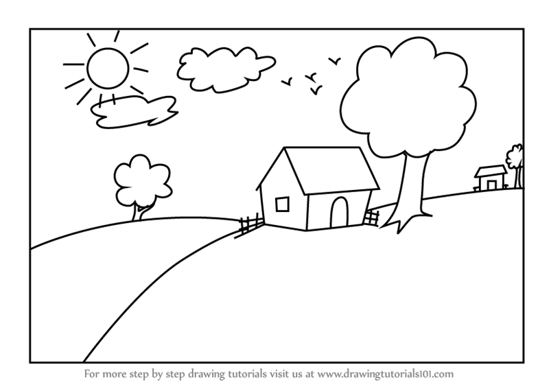 Amazing Sunset Landscape Scenery Drawing Tutorial For Kids - Kids Art &  Craft