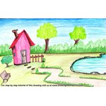 How to Draw a House with Garden and Pool Scene