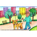 How to Draw a Man Walking Dog Scene