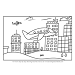 How to Draw a Plane flying in City