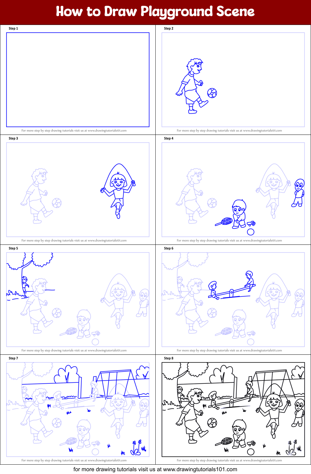 How to Draw Playground Scene Printable Step by Step