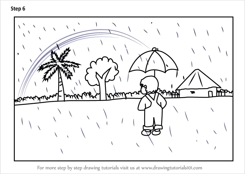 Learn How to Draw a Rainy Day Scene (Scenes) Step by Step : Drawing  Tutorials
