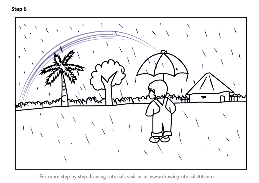 Learn How to Draw a Rainy Day Scene (Scenes) Step by Step : Drawing