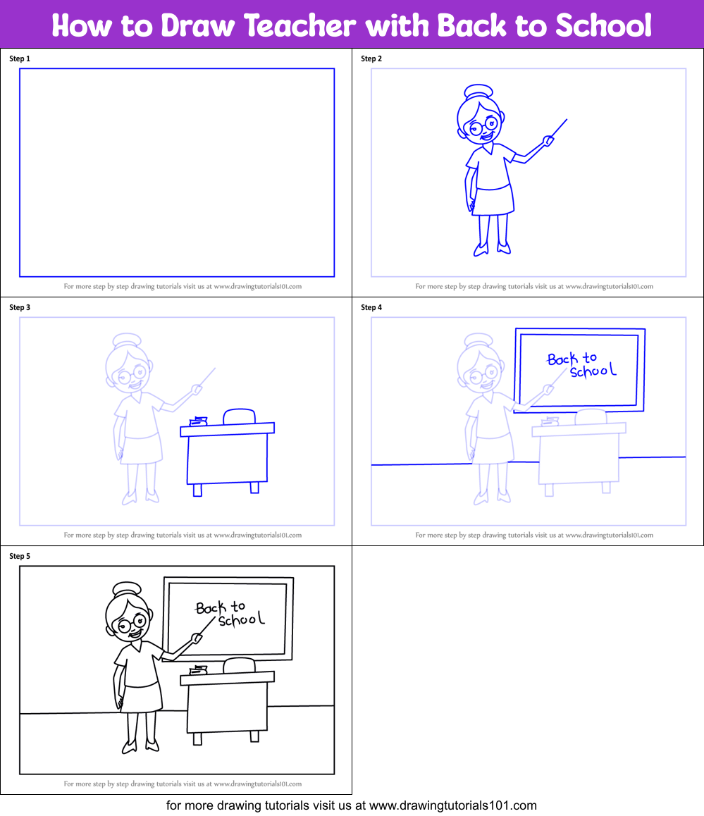 How to Draw Teacher with Back to School Printable Step by Step