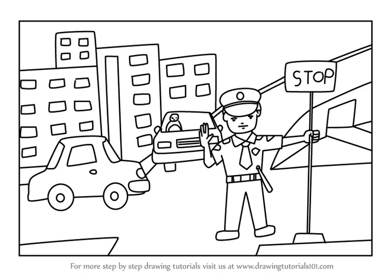 Learn How to Draw Traffic Policeman at Traffic Signal Scene (Scenes