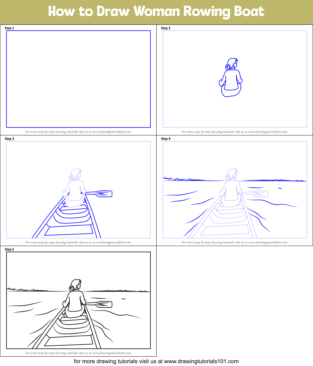 How to Draw Woman Rowing Boat Printable Step by Step