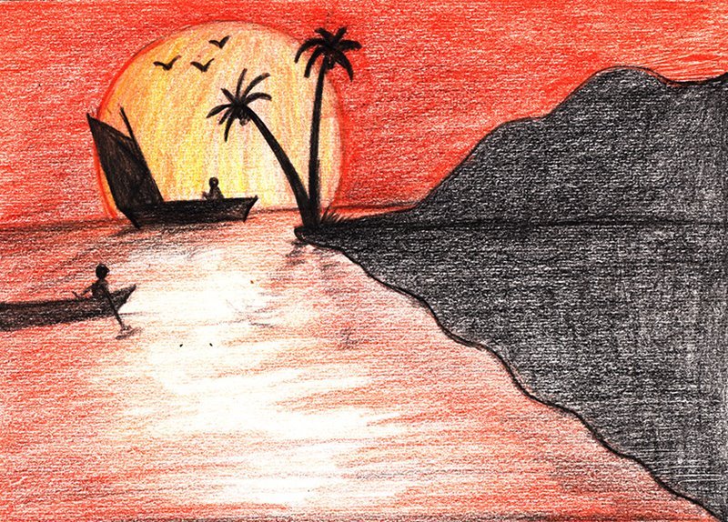 Featured image of post Sunset Easy Landscape Color Pencil Drawing / The color medium magenta in between the blue and the orange hues helps with this transition.