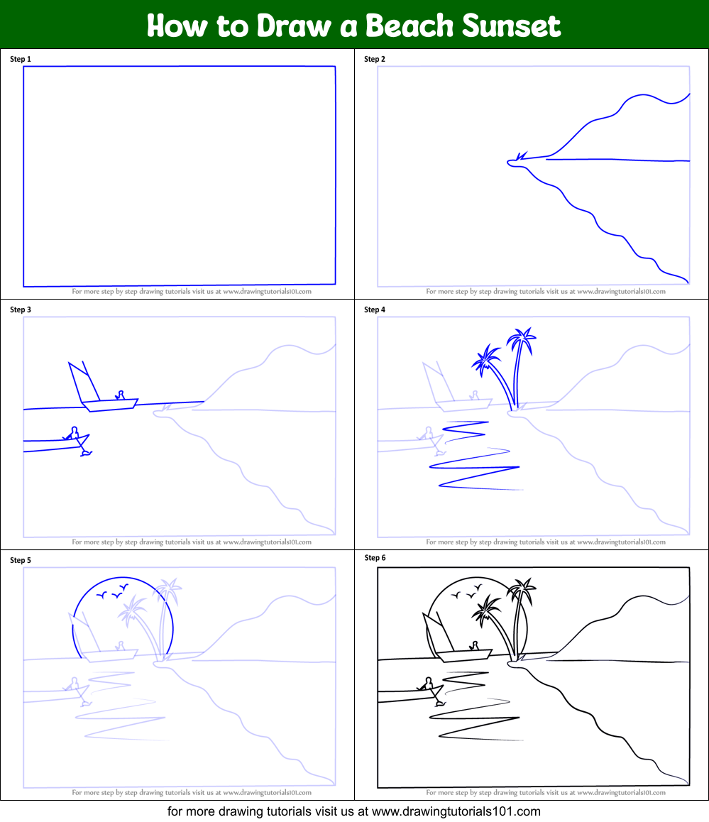Cute Sketch Realistic Beach Drawing Step By Step for Beginner