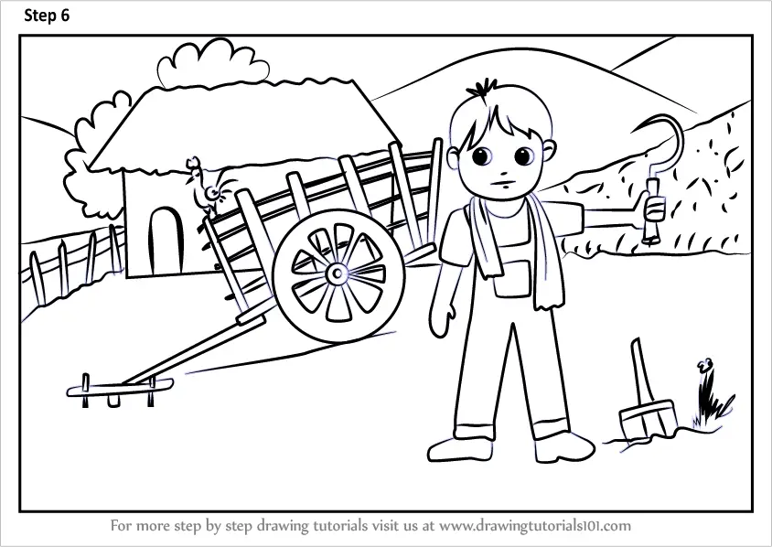 Learn How to Draw a Farmer Village Scene (Villages) Step by Step : Drawing  Tutorials
