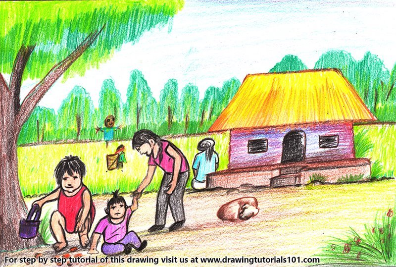 Easy village scenery drawing #surafatiha #villagedrawing #art - YouTube