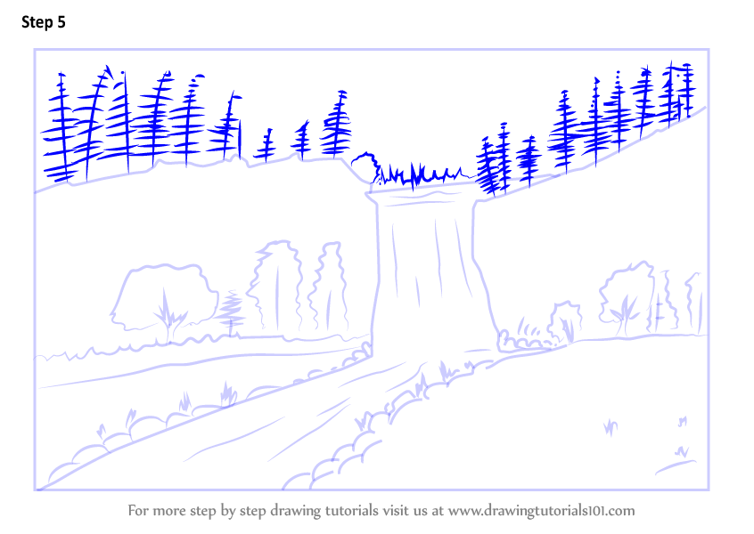 Learn How to Draw a Beautiful Waterfall (Waterfalls) Step 