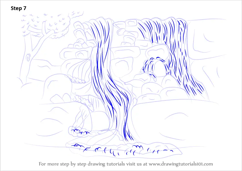 Learn How to Draw a Rocky Waterfall (Waterfalls) Step by 