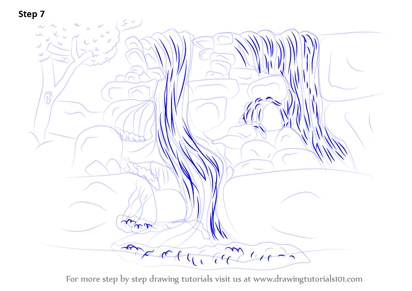 Learn How to Draw a Rocky Waterfall (Waterfalls) Step by 