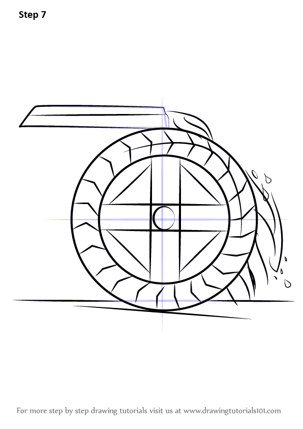 Step By Step How To Draw A Water Wheel DrawingTutorials101