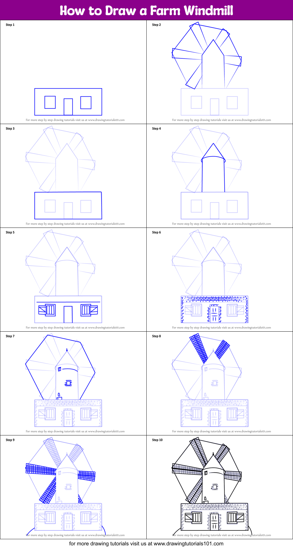 How to Draw a Farm Windmill Printable Step by Step